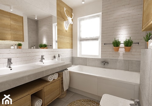 łazienki w stylu skandynawskim - Średnia z dwoma umywalkami z punktowym oświetleniem łazienka, styl skandynawski - zdjęcie od Grafika i Projekt architektura wnętrz