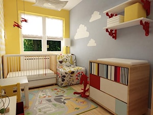 pokój dziecięcy - Mały szary żółty pokój dziecka dla niemowlaka dla chłopca, styl skandynawski - zdjęcie od Grafika i Projekt architektura wnętrz
