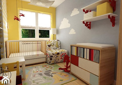 pokój dziecięcy - Mały szary żółty pokój dziecka dla niemowlaka dla chłopca, styl skandynawski - zdjęcie od Grafika i Projekt architektura wnętrz
