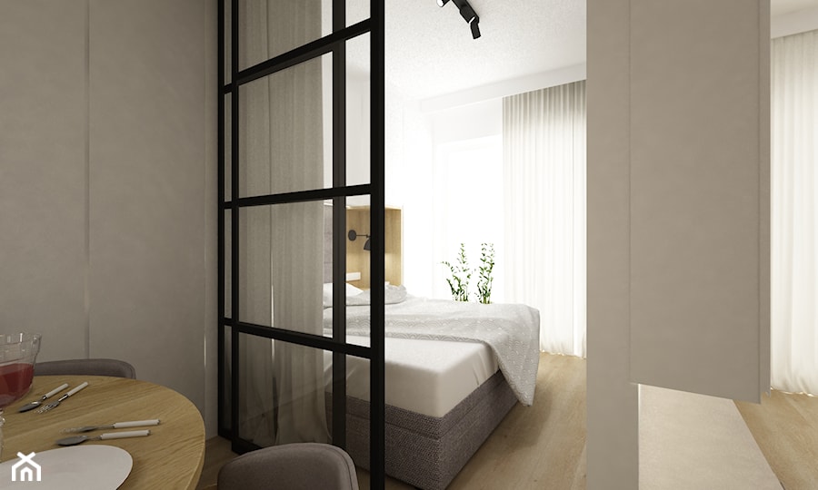 mieszkanie przerobione z 3 na 4 pokoje - Mała biała brązowa sypialnia, styl nowoczesny - zdjęcie od Grafika i Projekt architektura wnętrz
