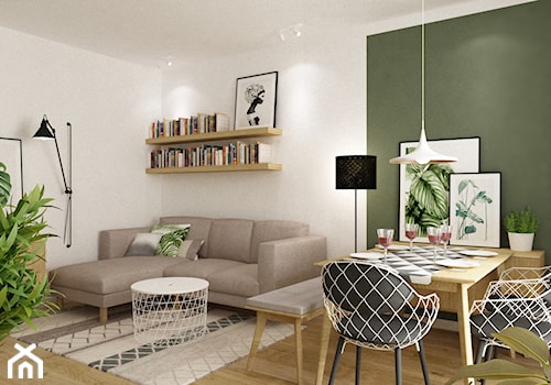 mieszkanie 70m2 w stylu urban jungle - Średnia biała zielona jadalnia w salonie, styl skandynawski - zdjęcie od Grafika i Projekt architektura wnętrz