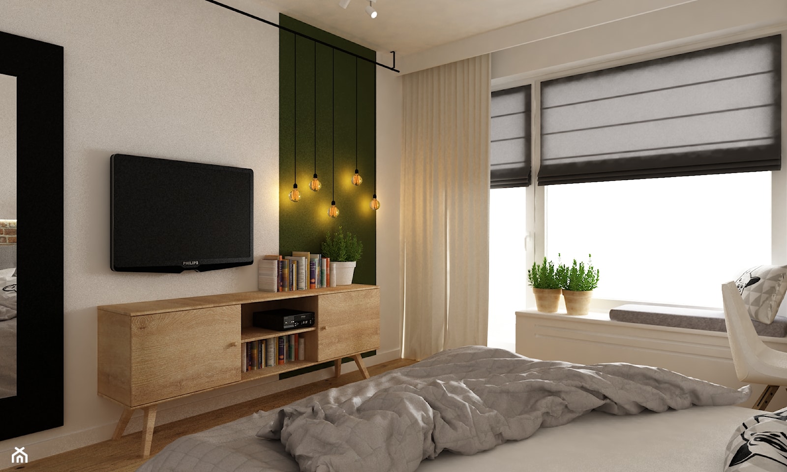 mieszkanie jasne w stylu nowoczesnym/skandynawskim 60m2 - Średnia biała zielona sypialnia, styl ska ... - zdjęcie od Grafika i Projekt architektura wnętrz - Homebook