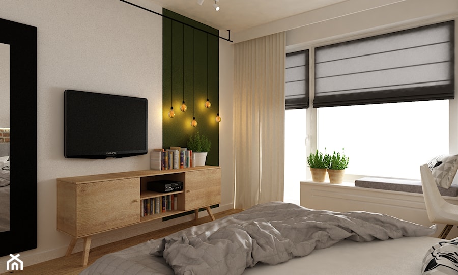 mieszkanie jasne w stylu nowoczesnym/skandynawskim 60m2 - Średnia biała zielona sypialnia, styl skandynawski - zdjęcie od Grafika i Projekt architektura wnętrz