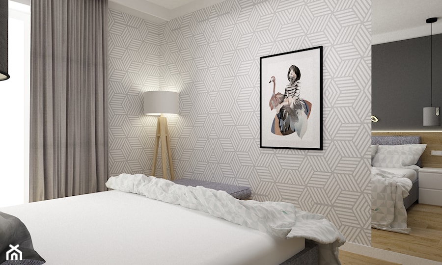 mieszkanie 80m2 metamorfoza - Średnia biała szara sypialnia, styl industrialny - zdjęcie od Grafika i Projekt architektura wnętrz