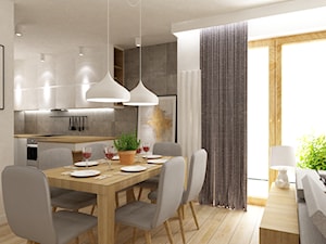 dom Białołęka 200m2 - Mała biała szara jadalnia w salonie, styl nowoczesny - zdjęcie od Grafika i Projekt architektura wnętrz