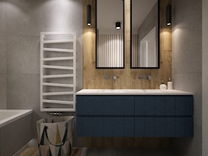 dom warszawa 200m2 - Mała bez okna z lustrem z dwoma umywalkami z punktowym oświetleniem łazienka, styl nowoczesny - zdjęcie od Grafika i Projekt architektura wnętrz
