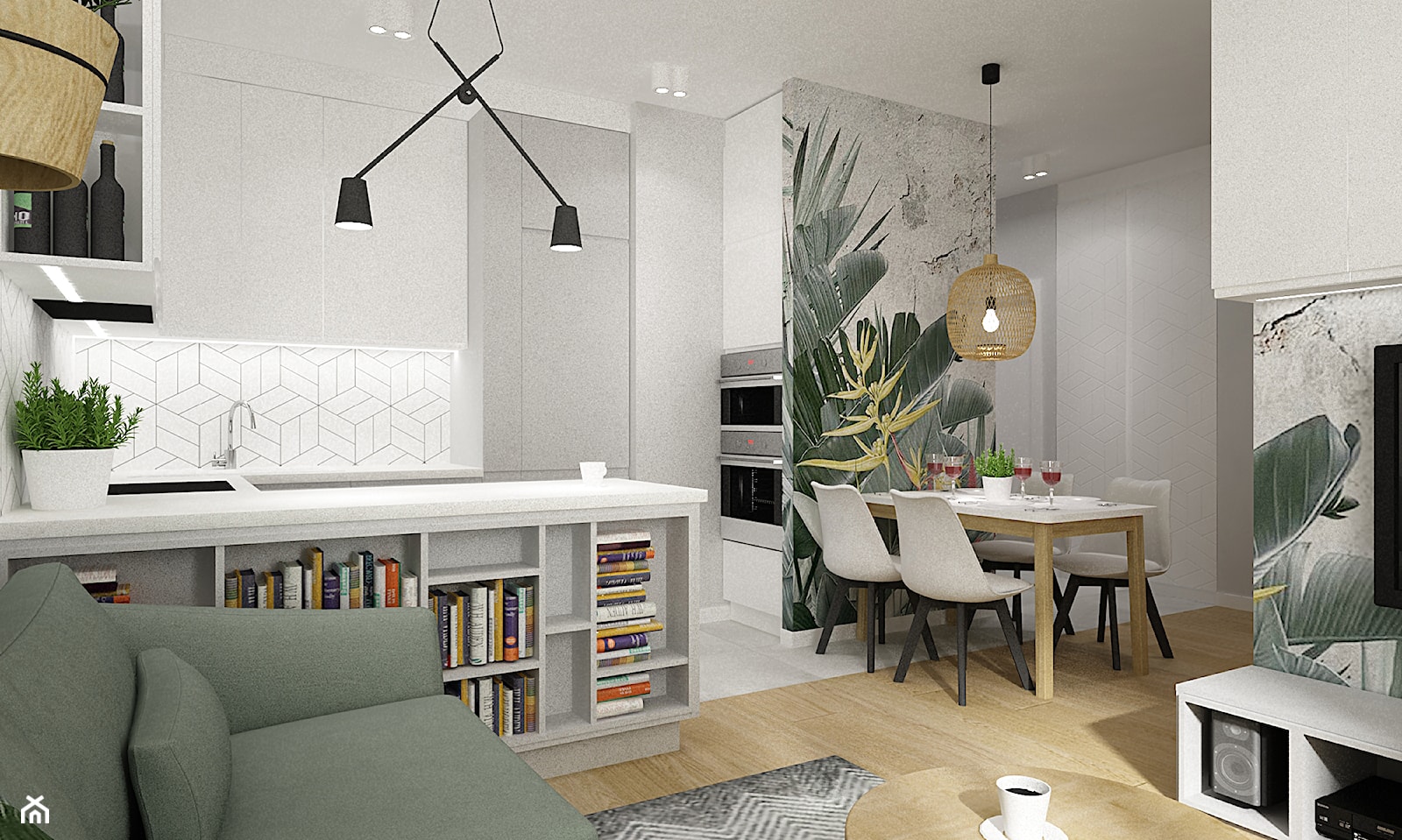 mieszkanie 55m2 szaro zielone - Jadalnia, styl nowoczesny - zdjęcie od Grafika i Projekt architektura wnętrz - Homebook