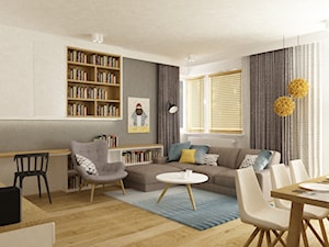 Projekt mieszkania 90m2 ochota - Mały szary salon z jadalnią, styl nowoczesny - zdjęcie od Grafika i Projekt architektura wnętrz