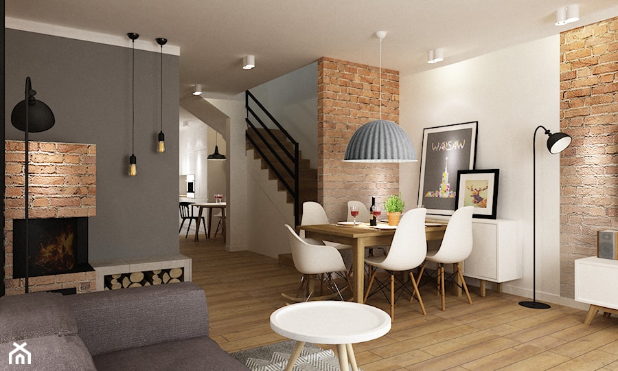 Dom Brwinów 200 m2 - Mała beżowa brązowa szara jadalnia w salonie, styl nowoczesny - zdjęcie od Grafika i Projekt architektura wnętrz