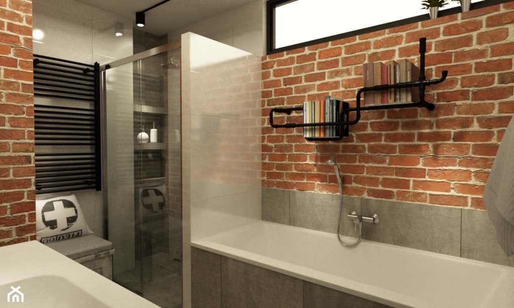 Łazienka w stylu industrialnym metamorfoza - Średnia z punktowym oświetleniem łazienka z oknem, styl industrialny - zdjęcie od Grafika i Projekt architektura wnętrz - Homebook