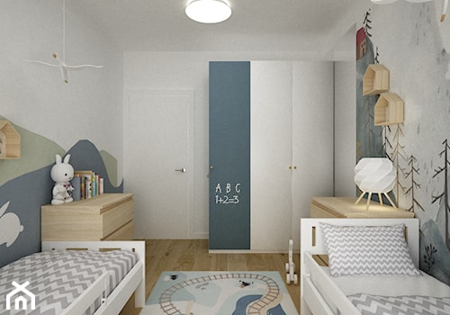 mieszkanie 70m2 w szarosciach - Średni biały szary niebieski pokój dziecka dla dziecka dla chłopca dla rodzeństwa, styl nowoczesny - zdjęcie od Grafika i Projekt architektura wnętrz