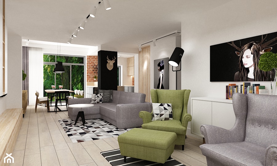 Zdalny Projekt domu w UK w trakcie realizacji - Salon, styl skandynawski - zdjęcie od Grafika i Projekt architektura wnętrz