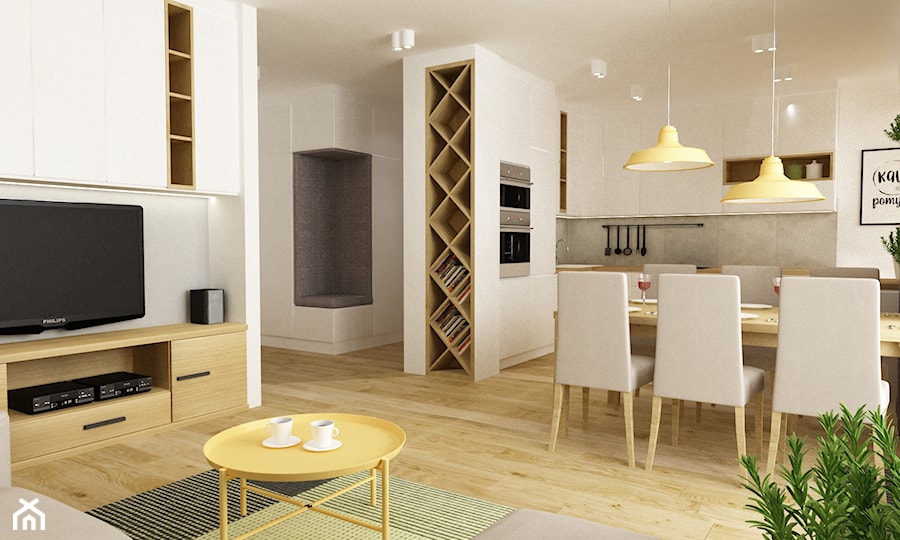 apartament bemowo ok.100m2 - Średnia biała jadalnia w salonie w kuchni, styl nowoczesny - zdjęcie od Grafika i Projekt architektura wnętrz