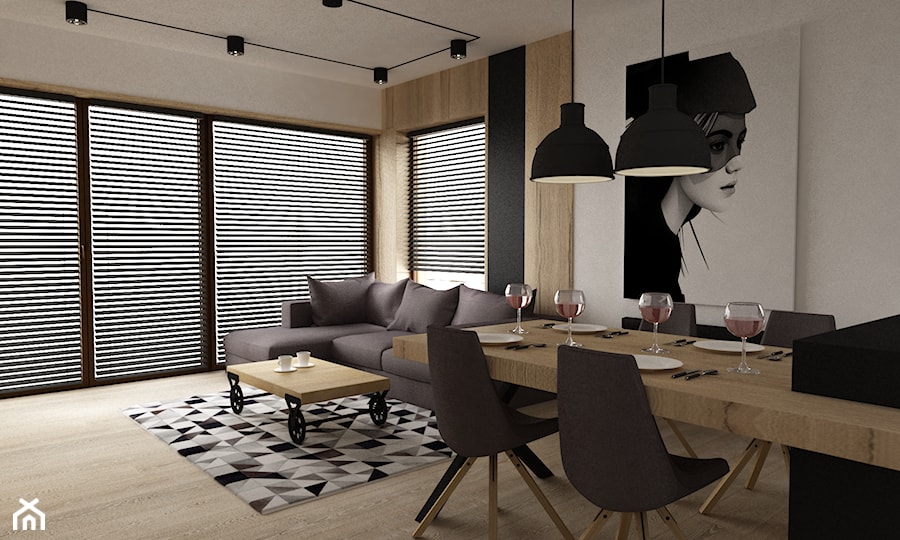 apartament mokotów 90m2 - Średni biały salon z jadalnią, styl nowoczesny - zdjęcie od Grafika i Projekt architektura wnętrz