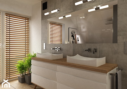 Dom pod Warszawą 160 m2 - Duża na poddaszu z dwoma umywalkami łazienka z oknem, styl skandynawski - zdjęcie od Grafika i Projekt architektura wnętrz