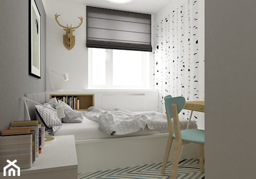 mieszkanie na wawrze 54m2 - Mała szara z biurkiem sypialnia, styl skandynawski - zdjęcie od Grafika i Projekt architektura wnętrz