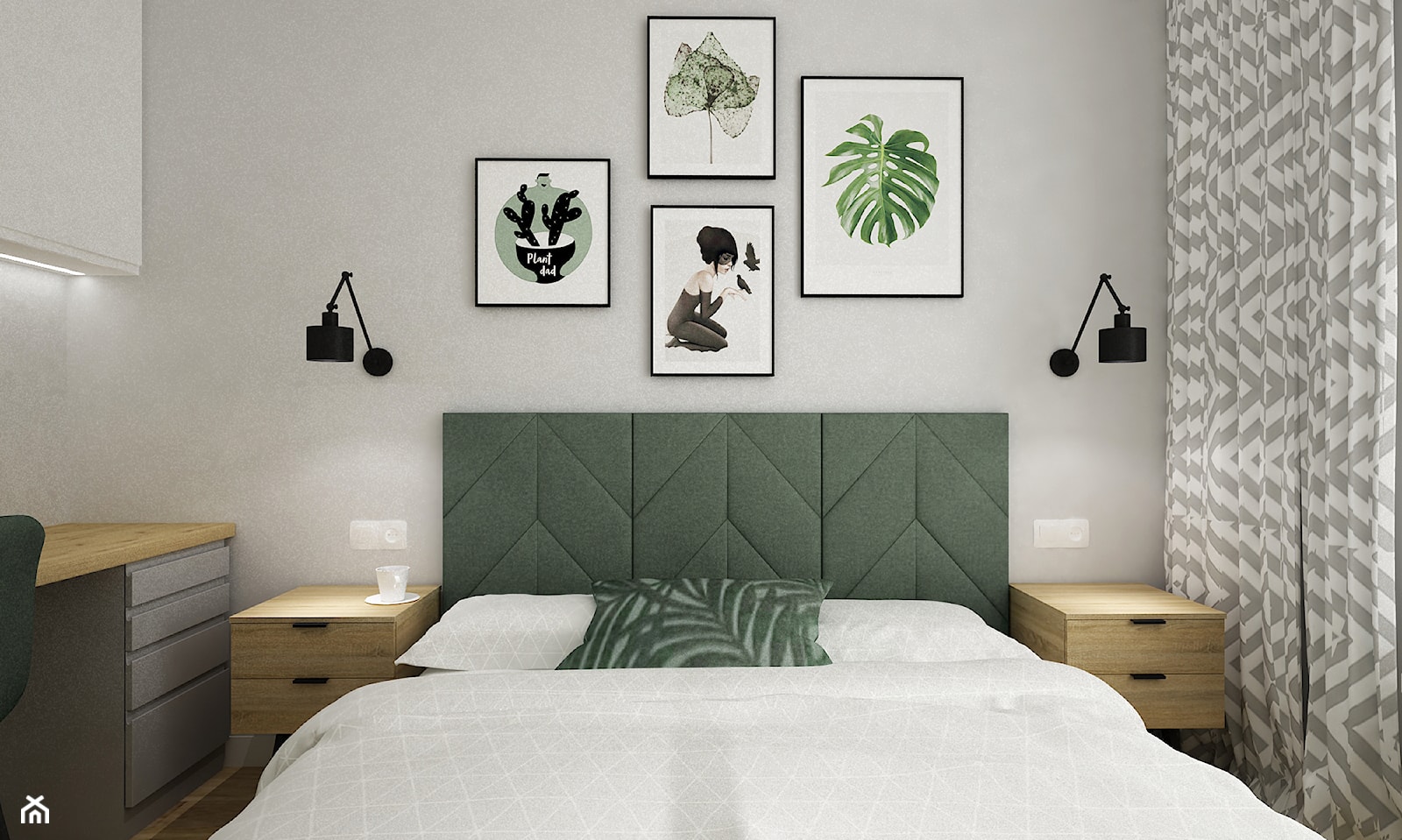 mieszkanie 55m2 szaro zielone - Sypialnia, styl nowoczesny - zdjęcie od Grafika i Projekt architektura wnętrz - Homebook