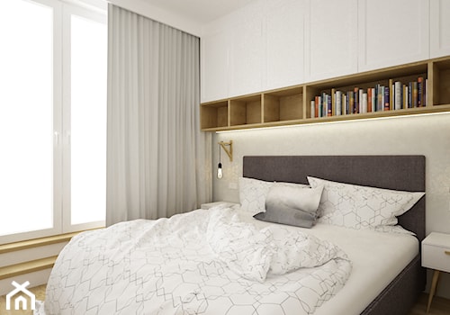 mieszkanie 105m2 z heksagonami - Mała biała sypialnia, styl skandynawski - zdjęcie od Grafika i Projekt architektura wnętrz