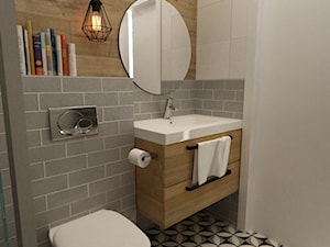 łazienki w stylu skandynawskim - Mała na poddaszu bez okna łazienka, styl skandynawski - zdjęcie od Grafika i Projekt architektura wnętrz