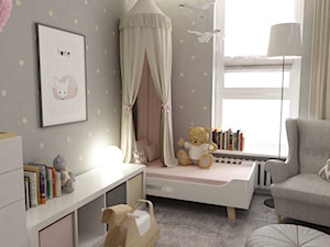 pokój dziecięcy - Mały szary pokój dziecka dla dziecka dla dziewczynki, styl skandynawski - zdjęcie od Grafika i Projekt architektura wnętrz