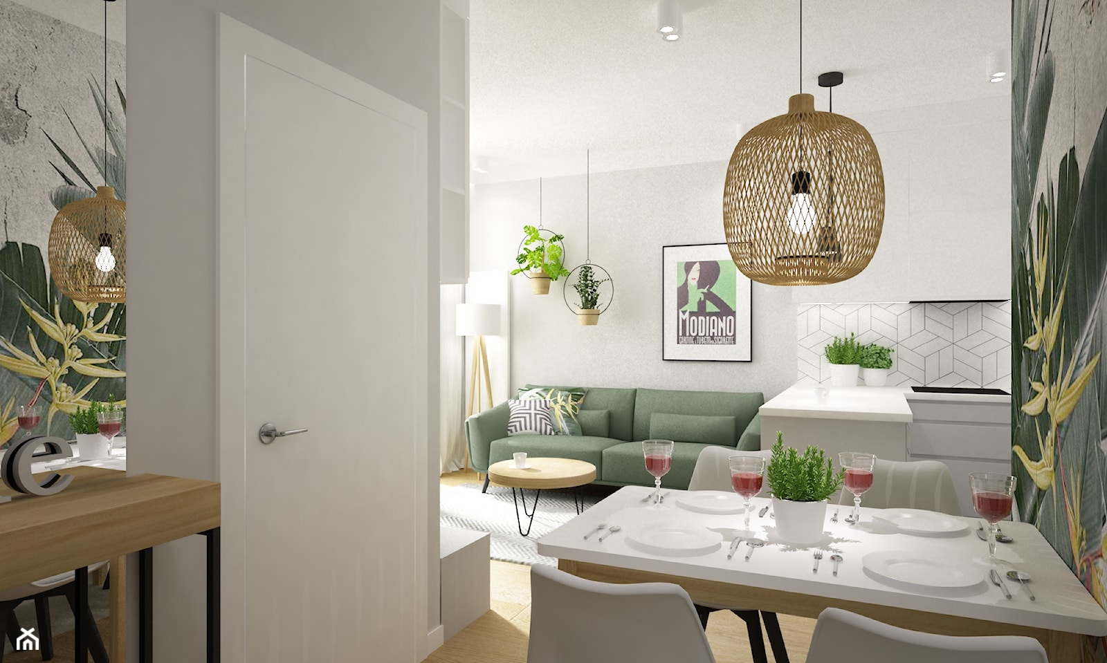 mieszkanie 55m2 szaro zielone - Jadalnia, styl nowoczesny - zdjęcie od Grafika i Projekt architektura wnętrz - Homebook