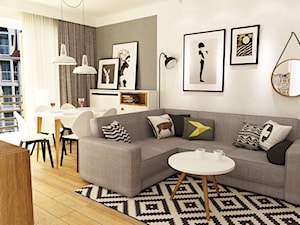 Mieszkanie w realizacji - Średni biały szary salon z jadalnią, styl skandynawski - zdjęcie od Grafika i Projekt architektura wnętrz