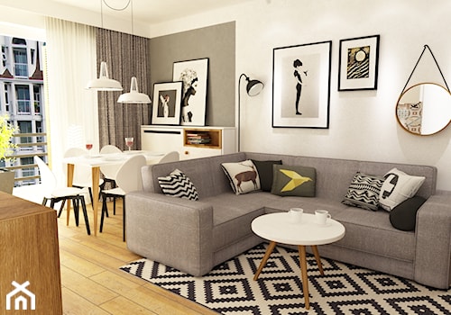 Mieszkanie w realizacji - Średni biały szary salon z jadalnią, styl skandynawski - zdjęcie od Grafika i Projekt architektura wnętrz
