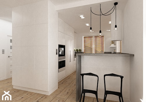 Dom pod Warszawą 160 m2 - Średnia otwarta z salonem z kamiennym blatem biała kuchnia w kształcie litery g, styl skandynawski - zdjęcie od Grafika i Projekt architektura wnętrz