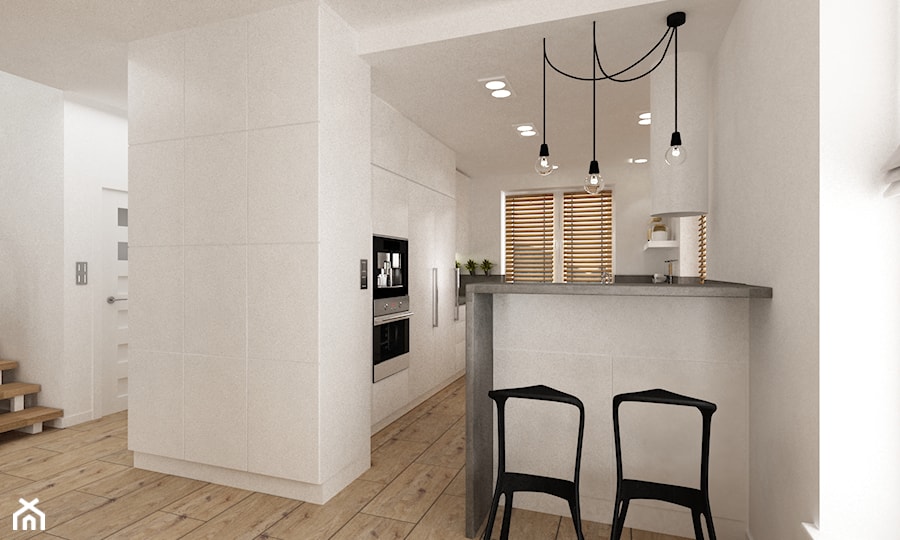 Dom pod Warszawą 160 m2 - Średnia otwarta z salonem z kamiennym blatem biała kuchnia w kształcie litery g, styl skandynawski - zdjęcie od Grafika i Projekt architektura wnętrz
