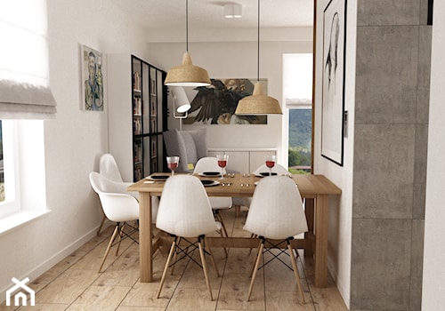 Dom pod Warszawą 160 m2 - Średnia biała szara jadalnia w salonie, styl skandynawski - zdjęcie od Grafika i Projekt architektura wnętrz
