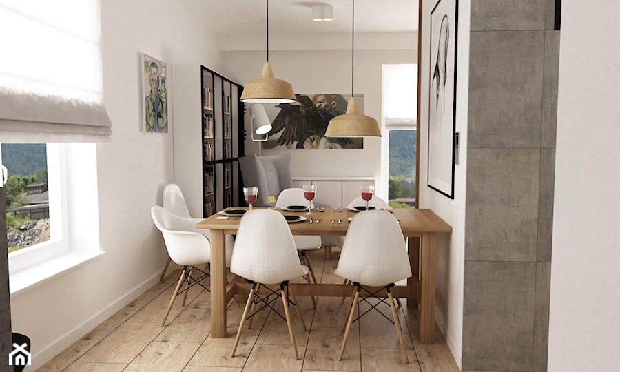 Dom pod Warszawą 160 m2 - Średnia biała szara jadalnia w salonie, styl skandynawski - zdjęcie od Grafika i Projekt architektura wnętrz
