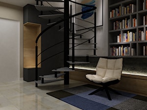 apartament na Mokotowie 103m2 z dodatkiem granatu - Średni beżowy czarny hol / przedpokój, styl nowoczesny - zdjęcie od Grafika i Projekt architektura wnętrz