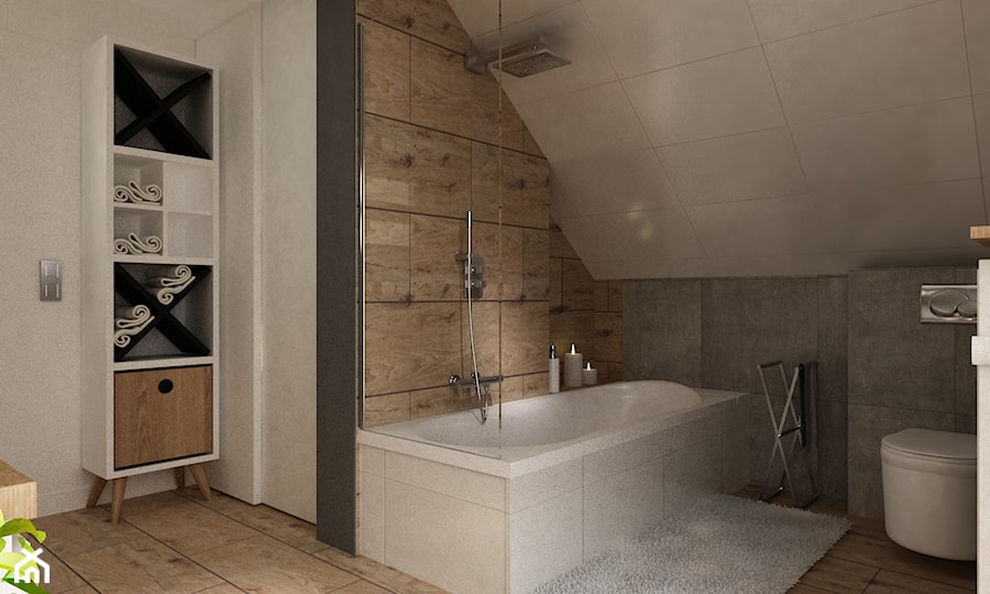 Dom pod Warszawą 160 m2 - Średnia na poddaszu łazienka, styl skandynawski - zdjęcie od Grafika i Projekt architektura wnętrz