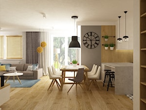Projekt mieszkania 90m2 ochota - Duża beżowa biała jadalnia w salonie w kuchni, styl nowoczesny - zdjęcie od Grafika i Projekt architektura wnętrz