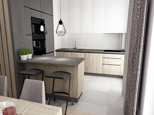dwupoziomowe mieszkanie w zimnych odcieniach drewna i szarościach - Kuchnia, styl nowoczesny - zdjęcie od Grafika i Projekt architektura wnętrz