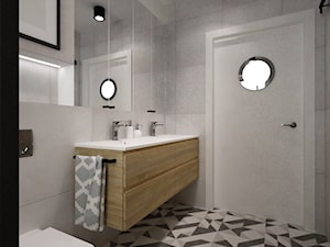 dom pod warszawą 200m2 - Mała bez okna z lustrem z dwoma umywalkami z punktowym oświetleniem łazienka, styl skandynawski - zdjęcie od Grafika i Projekt architektura wnętrz