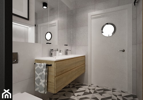 dom pod warszawą 200m2 - Mała bez okna z lustrem z dwoma umywalkami z punktowym oświetleniem łazienka, styl skandynawski - zdjęcie od Grafika i Projekt architektura wnętrz