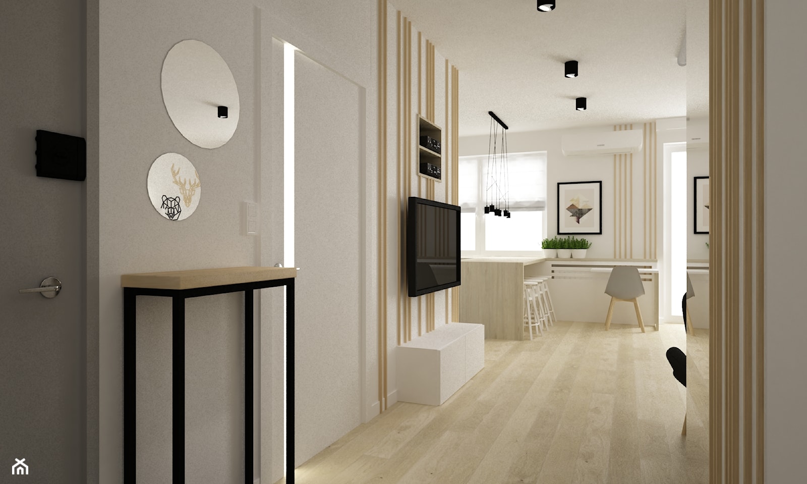 mieszkanie kolor jesion 90m2 - Średni biały szary hol / przedpokój, styl nowoczesny - zdjęcie od Grafika i Projekt architektura wnętrz - Homebook