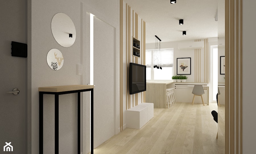 mieszkanie kolor jesion 90m2 - Średni biały szary hol / przedpokój, styl nowoczesny - zdjęcie od Grafika i Projekt architektura wnętrz