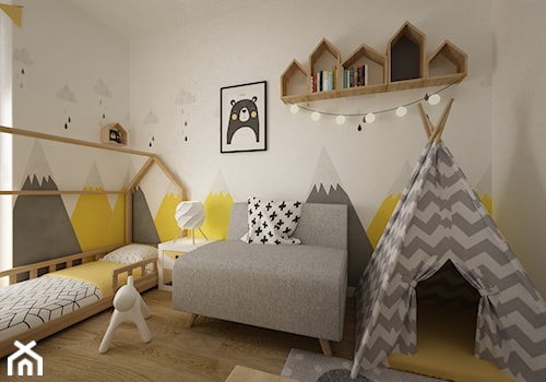 mieszkanie 61m2 - Średni biały szary pokój dziecka dla dziecka dla chłopca dla dziewczynki, styl skandynawski - zdjęcie od Grafika i Projekt architektura wnętrz