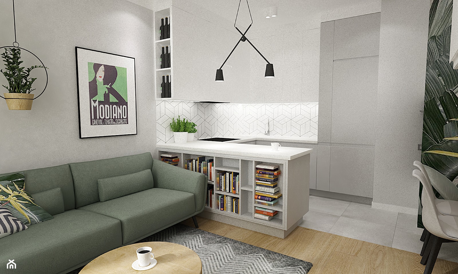 mieszkanie 55m2 szaro zielone - Kuchnia, styl nowoczesny - zdjęcie od Grafika i Projekt architektura wnętrz - Homebook