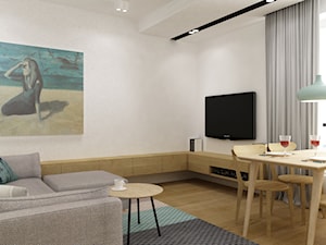 mieszkanie minimalistyczne 2 pokojowe - Mały biały salon z jadalnią, styl minimalistyczny - zdjęcie od Grafika i Projekt architektura wnętrz