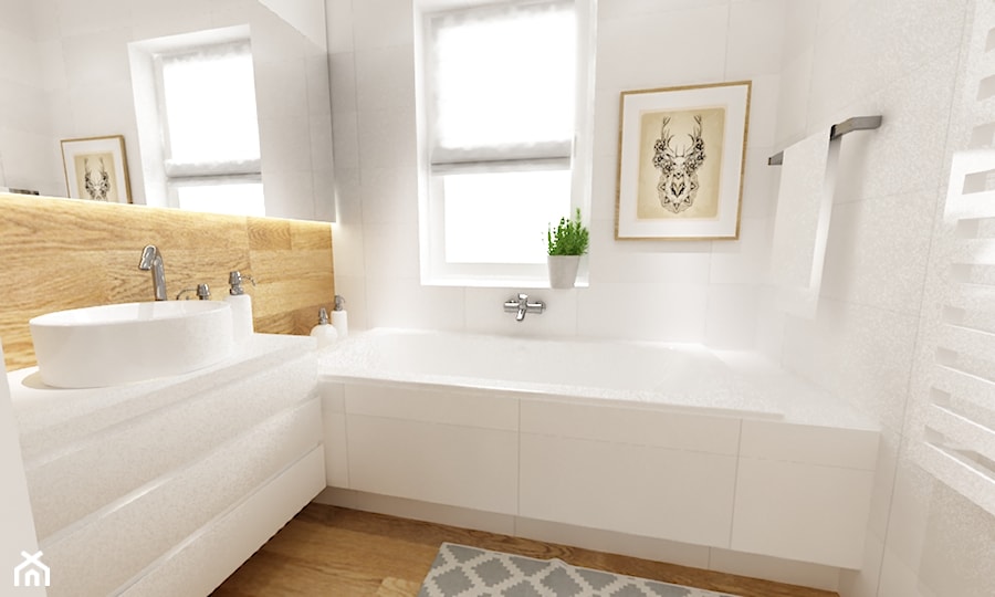 łazienki w stylu skandynawskim - Mała łazienka z oknem, styl nowoczesny - zdjęcie od Grafika i Projekt architektura wnętrz
