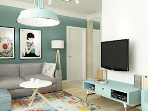 41 m2 pastelowe - Mały biały niebieski salon, styl skandynawski - zdjęcie od Grafika i Projekt architektura wnętrz