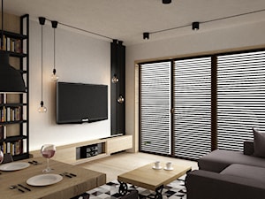 apartament mokotów 90m2 - Średni biały salon z bibiloteczką, styl nowoczesny - zdjęcie od Grafika i Projekt architektura wnętrz