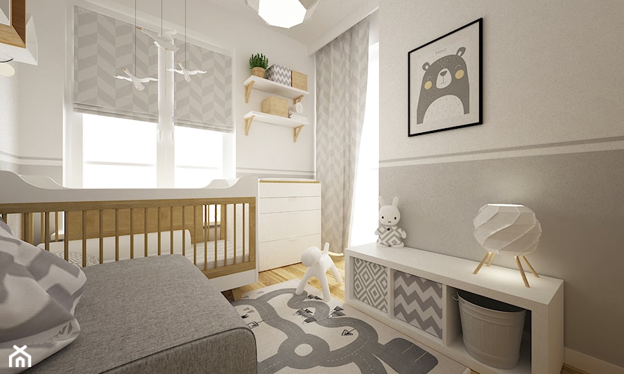 mieszkanie 55m2 szaro zielone - Pokój dziecka, styl skandynawski - zdjęcie od Grafika i Projekt architektura wnętrz