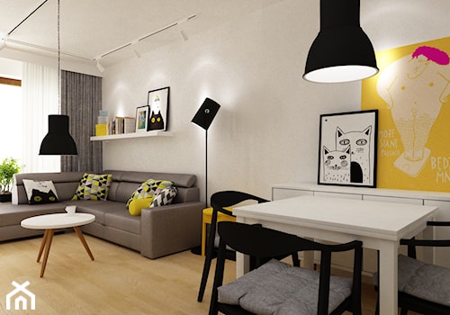 mieszkanie 35m2 pod wynajem - Średni biały salon z jadalnią, styl skandynawski - zdjęcie od Grafika i Projekt architektura wnętrz