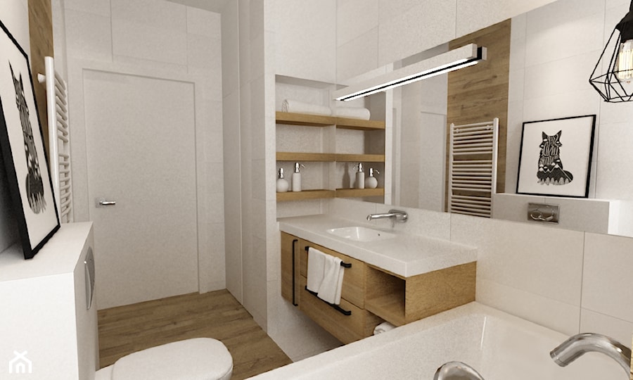 Projekt mieszkania 90m2 ochota - Mała bez okna łazienka, styl skandynawski - zdjęcie od Grafika i Projekt architektura wnętrz