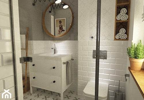 łazienki w stylu skandynawskim - Średnia łazienka z oknem, styl skandynawski - zdjęcie od Grafika i Projekt architektura wnętrz