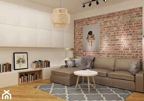 metamorfoza mieszkania 50 m2 w kamienicy - Średni biały salon z bibiloteczką, styl skandynawski - zdjęcie od Grafika i Projekt architektura wnętrz